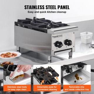 Fornello a Gas 2 Bruciatori in Acciaio Inox 14 kW