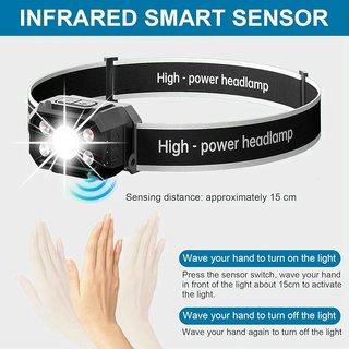 Linterna Frontal LED Recargable con Sensor Negra