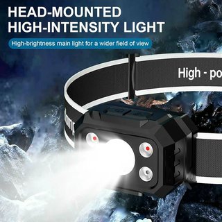 Linterna Frontal LED Recargable con Sensor Negra