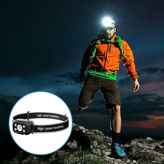 Linterna Frontal LED Recargable con Sensor Negra