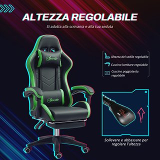 Sedia da Gaming con Altezza Regolabile Nero Verde