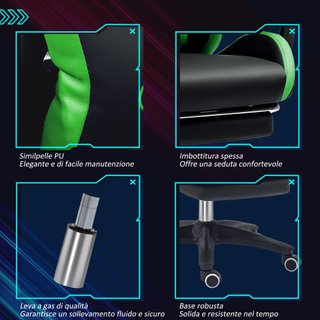 Sedia da Gaming con Altezza Regolabile Nero Verde
