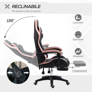Sedia da Gaming ad Altezza Regolabile Rosa e Nero