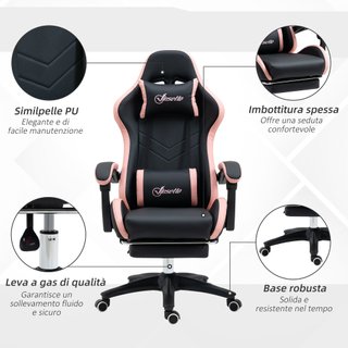 Sedia da Gaming ad Altezza Regolabile Rosa e Nero