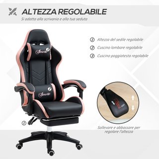 Sedia da Gaming ad Altezza Regolabile Rosa e Nero