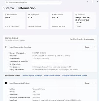 Portátil ASUS i7 GTX1060 32GB 1,25TB SSD 17,3"