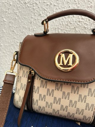 Bolso de mano mujer beige y marrón