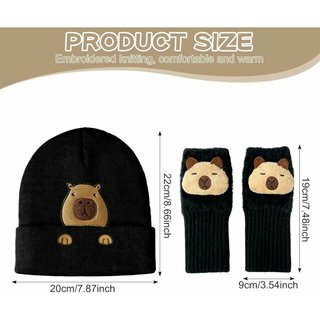 Gorro de Punto Negro con Guantes Capibara
