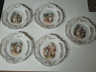 5 Platos Antiguos Porcelana Dorados