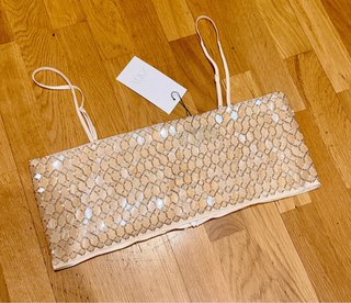 Top Zara con abalorios beige y dorado
