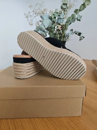 Sandalias cuña Yute Piel Ante Negra Talla 40