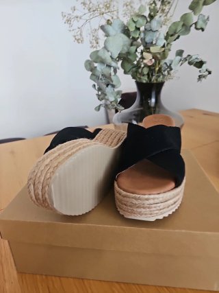 Sandalias cuña Yute Piel Ante Negra Talla 40