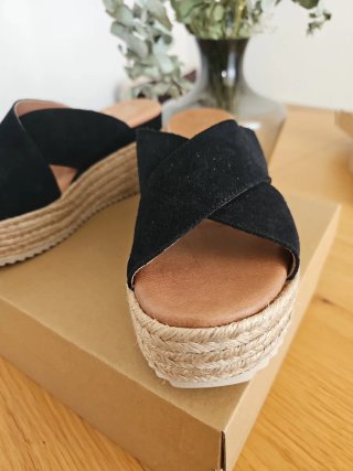 Sandalias cuña Yute Piel Ante Negra Talla 40