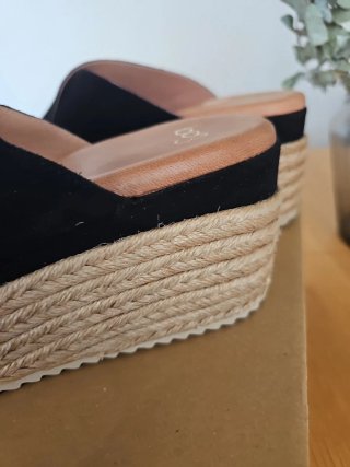 Sandalias cuña Yute Piel Ante Negra Talla 40
