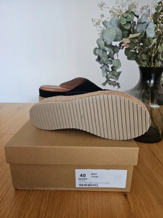 Sandalias cuña Yute Piel Ante Negra Talla 40