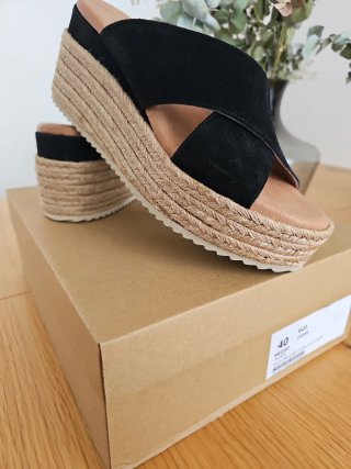 Sandalias cuña Yute Piel Ante Negra Talla 40