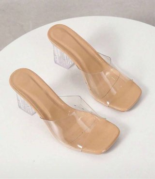 Sandalias transparentes tacón grueso beige