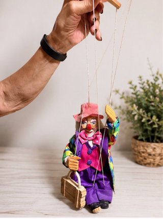 Marioneta payaso artesanal vintage madera