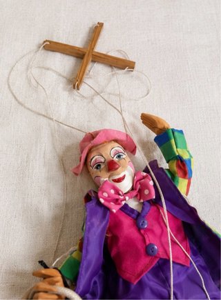 Marioneta payaso artesanal vintage madera