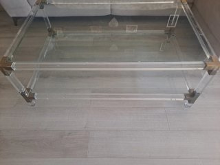 Mesa de centro cristal y metal dorado