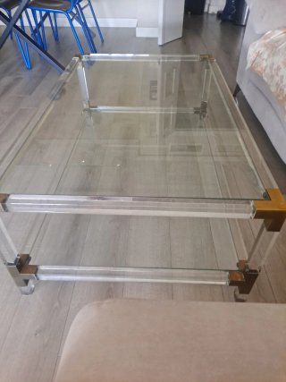 Mesa de centro cristal y metal dorado