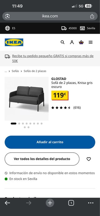 Divano a 2 posti Ikea grigio nuovo