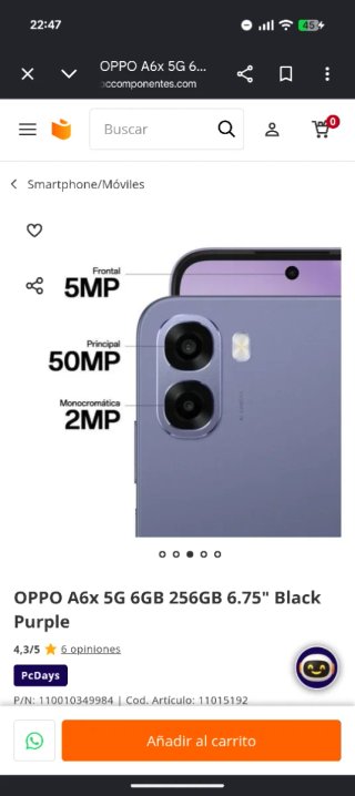 OPPO A6x 5G 256GB Morado/Negro Nuevo