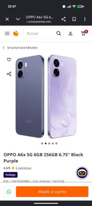 OPPO A6x 5G 256GB Morado/Negro Nuevo