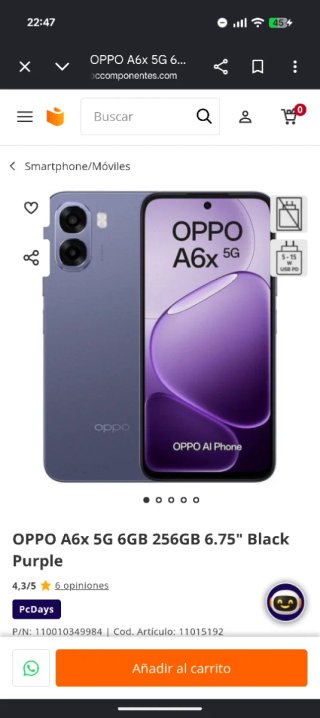 OPPO A6x 5G 256GB Morado/Negro Nuevo