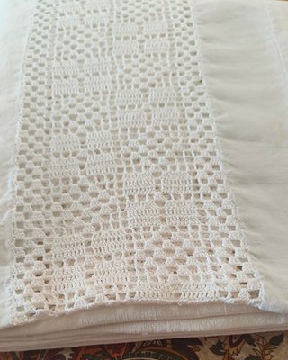 Lenzuolo Lino Bianco con Merletto Filet