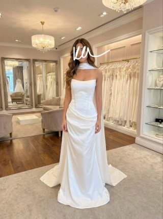 Vestido Novia Elegante + Fular + Cola