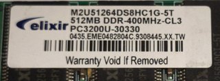 Lote RAM Elixir 512MB DDR400 + Kingston 1GB DDR3