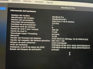 MacBook Pro 16 2019 i7 16GB 512GB (114 ciclos)