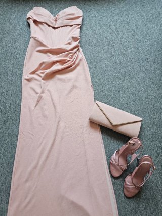 Vestido rosa palo largo palabra de honor
