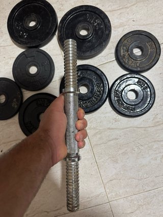 Mancuernas y discos de hierro
