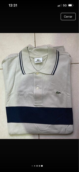 Polo Lacoste Beige con Raya Azul