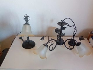 Lámpara de mesilla o techo metal y cristal