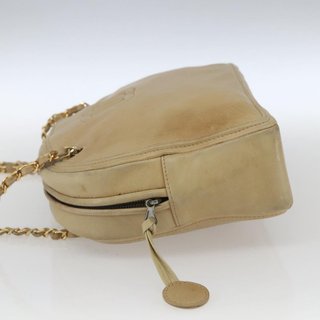 CHANEL Chain Shoulder Bag Lamb Skin Beige Gold CC