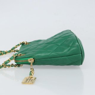 CHANEL Matelasse Chain Shoulder Bag Satin Green