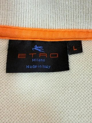 Etro Milano Polo Uomo L Beige Cotone Logo Pegaso