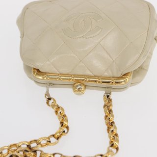 CHANEL Matelasse Chain Shoulder Bag Leather Ivory
