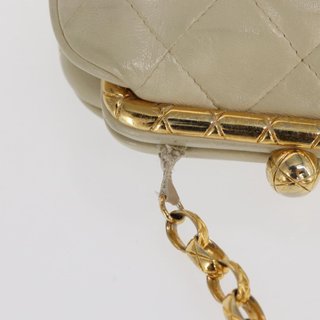 CHANEL Matelasse Chain Shoulder Bag Leather Ivory