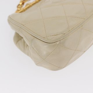 CHANEL Matelasse Chain Shoulder Bag Leather Ivory