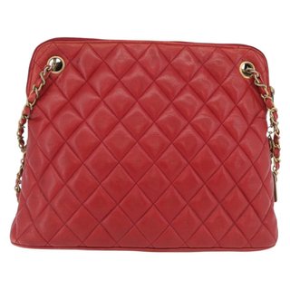 CHANEL Matelasse Chain Shoulder Bag Leather Red