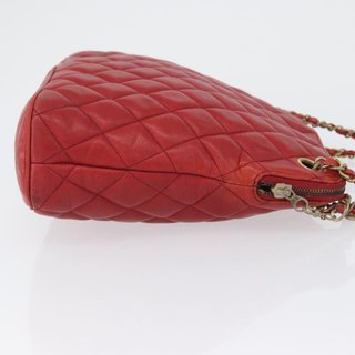 CHANEL Matelasse Chain Shoulder Bag Leather Red