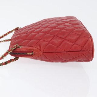 CHANEL Matelasse Chain Shoulder Bag Leather Red