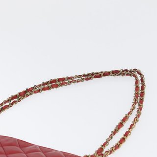 CHANEL Matelasse Chain Shoulder Bag Leather Red