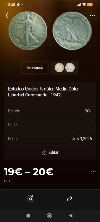 Dos monedas iguales. Moneda 1/2 Dólar Libertad Cam