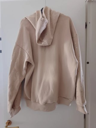 Felpa beige con cappuccio e brillantini