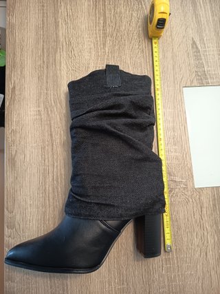 Botas tacón piel y tejido vaquero